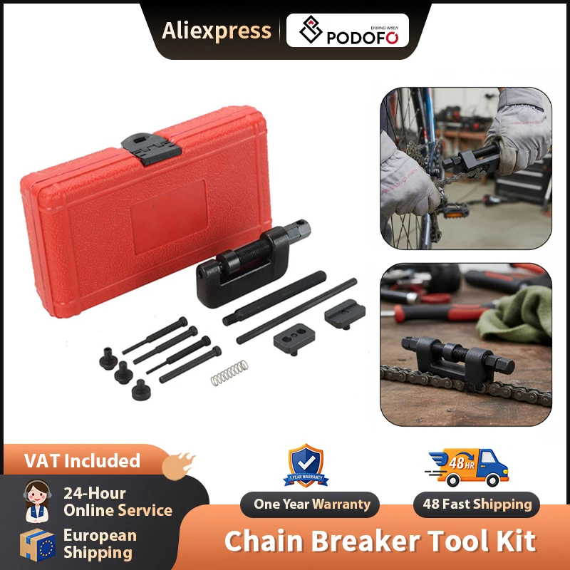 Kit d'outils de démontage et de remontage de chaînes Podofo 13 pièces pour roues arrière, chaînes de transmission et chaînes de distribution pour moto, vélo, VTT avec étui