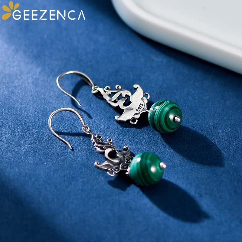 أقراط أذن من GEEZENCA مصنوعة من الفضة الإسترليني عيار 925 على شكل ملكيت طبيعي من الفضة الإسترليني عيار 2023 أقراط أذن عصرية عصرية من طائر الفينيق أقراط أذن متدلية هدية رائعة