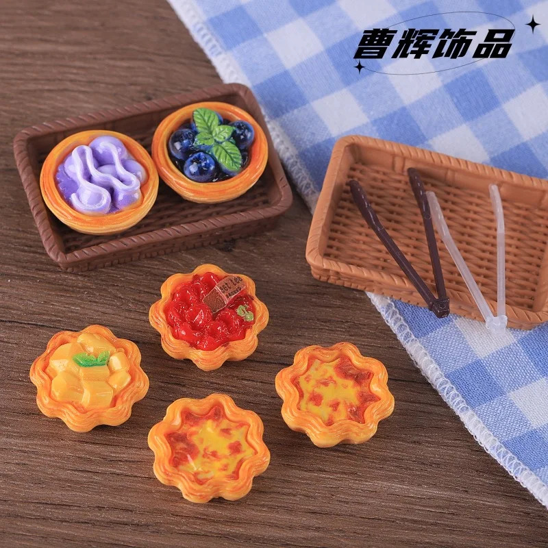 10pcs Mini Simulation Miniatures Blueberry Mango Strawberry Egg Tart Ice Cream Ball Egg Tart Doll Desktop Ornament