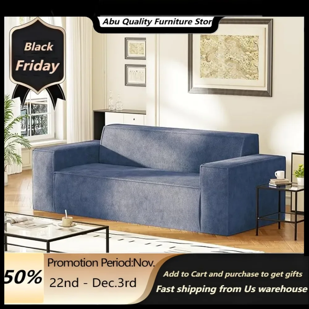 Memory Foam 3-Seater Couch,Deep Seat Modern Sofa with Corduroy Fabric,All-in-a-Box,Grey Living Room Sofas for Apartment