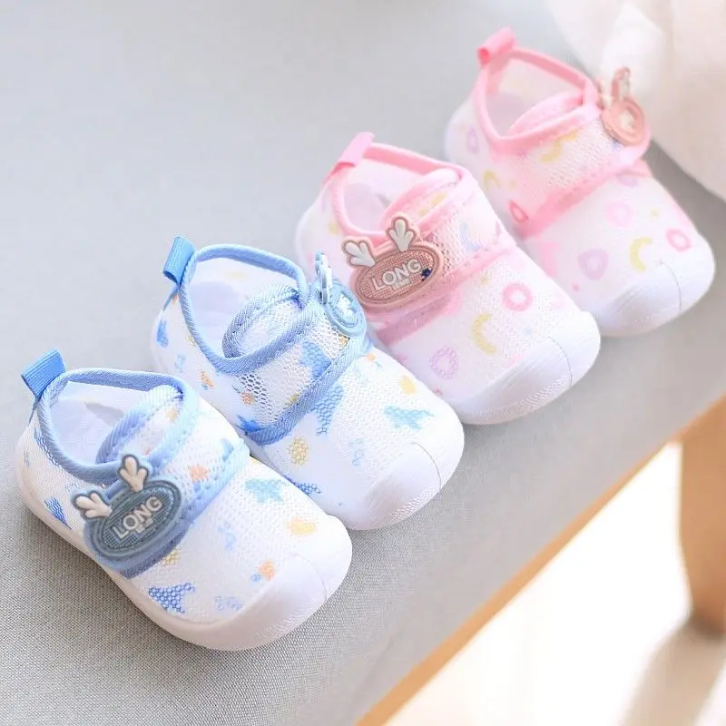 2024 Summer Baby Toddler Shoes Soft Breathable Infant Sneakers Rubber Soles Non-slip Velcro Anti-bumping Toes Flat Walker Shoes