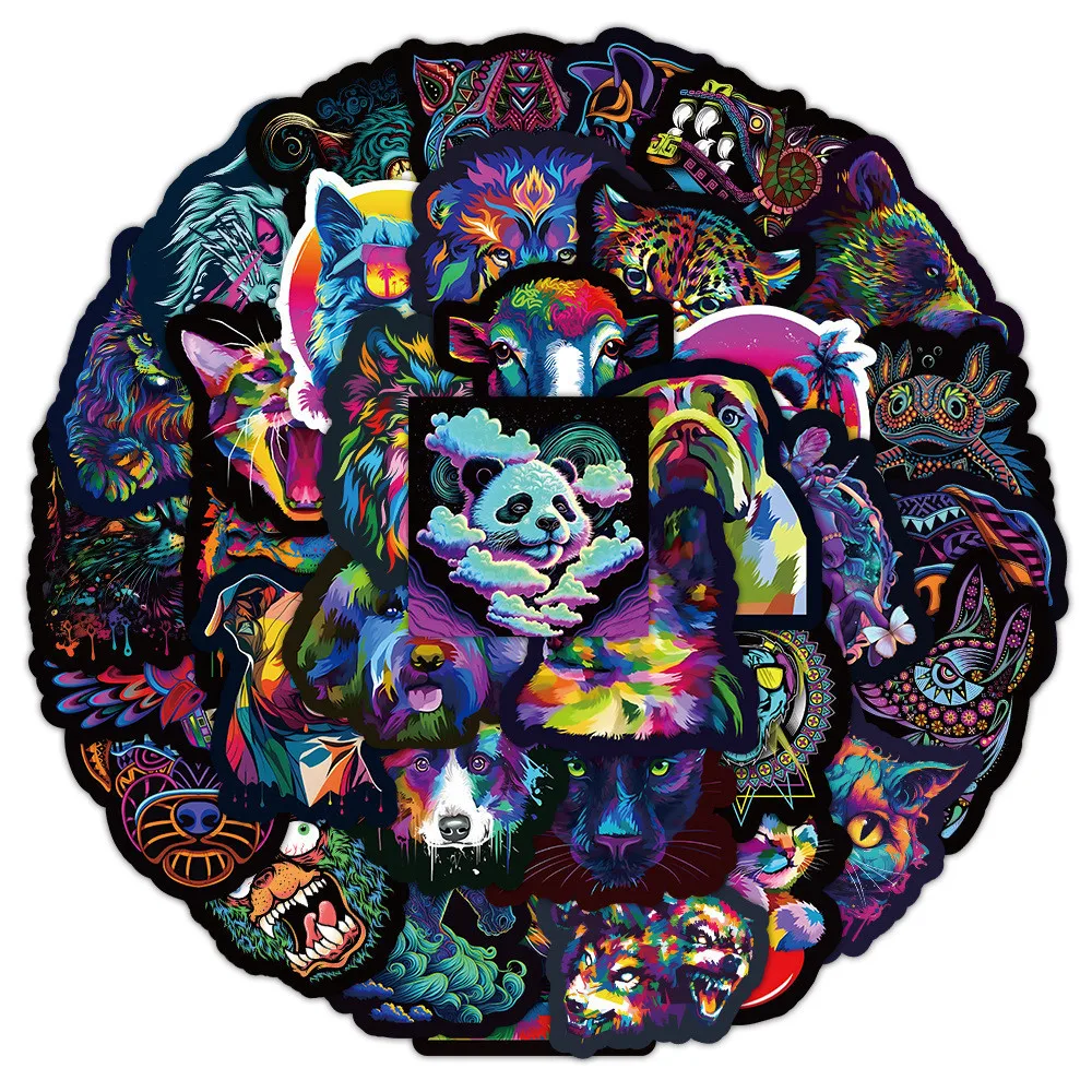 50PCS Psychedelic Neon Tier Kopf Wasserdichte Graffiti Aufkleber für Helm Fahrrad Hand Konto Federmäppchen Aufkleber