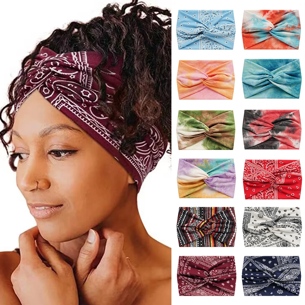 

Boho Twisted Wide Headbands for Women Elastic Turban headwrap Yoga Hair Bands Cross Knot Makeup Hairband Hair Accessories