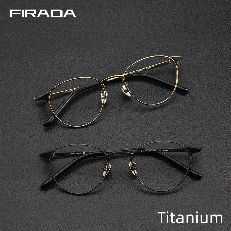 FIRADA New Fashion Business Eyeglasses Women Luxury Vintage Round Pure Titanium Eyewear Prescription Glasses Frame For Men S960T