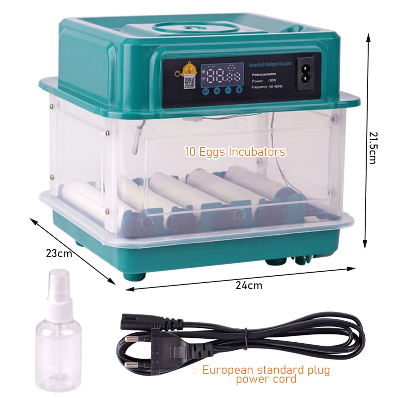 3 in 1 Professional Smart Egg Fully Automatic Incubator 10Eggs Auto Rolling Temperature Humidity Control LED Lights Chicken Bird