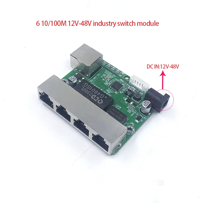 Mini PCBA 6Ports Industrial switch module 10/100Mbps  12V-48V  10/100Mbps  Ethernet