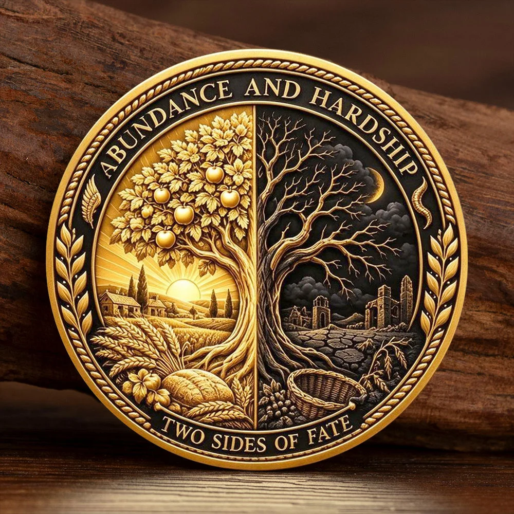 Angel and Devil Fate Gold Plated Challenge Coin Abundance and Hardship Tree of Life Commemorative Coin Collectible Gift
