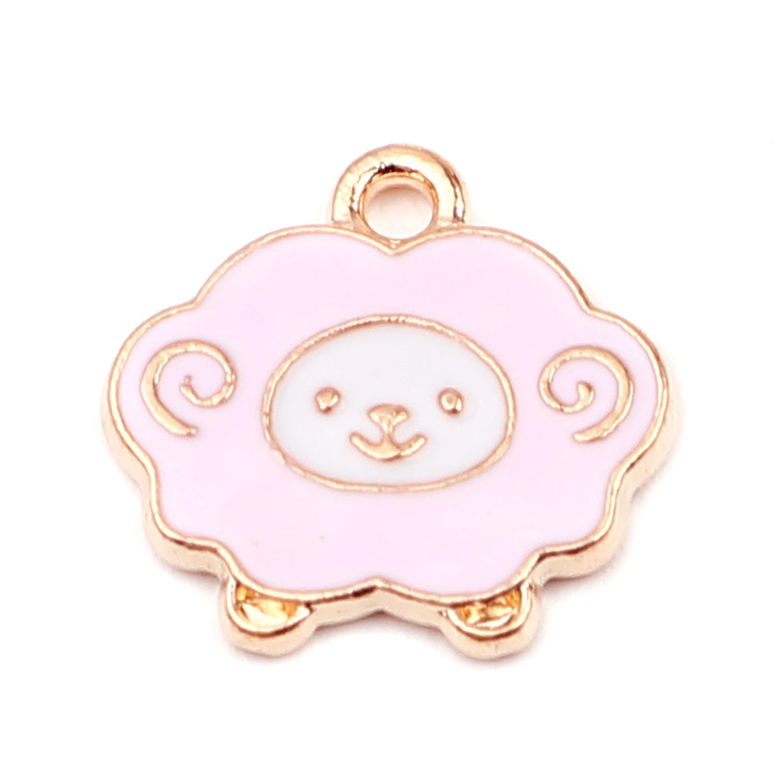 20PCs Animal Series Zinc Based Alloy Charms Pendant For Necklace Bracelet Making Gold Color Pink Sheep Enamel