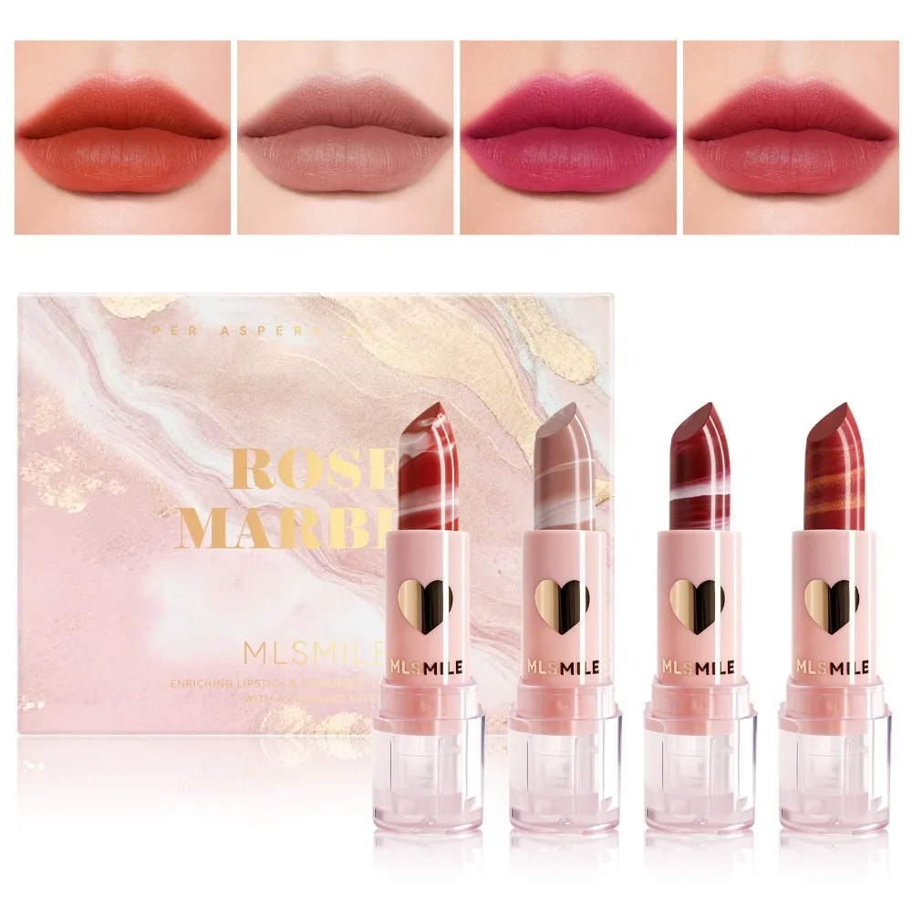 مجموعة أحمر شفاه بنمط رخامي مخملي غير لامع يدوم طويلاً ومقاوم للنقل عالي المصطبغة طقم مكياج شفاه مرطب هدية للنساء #2