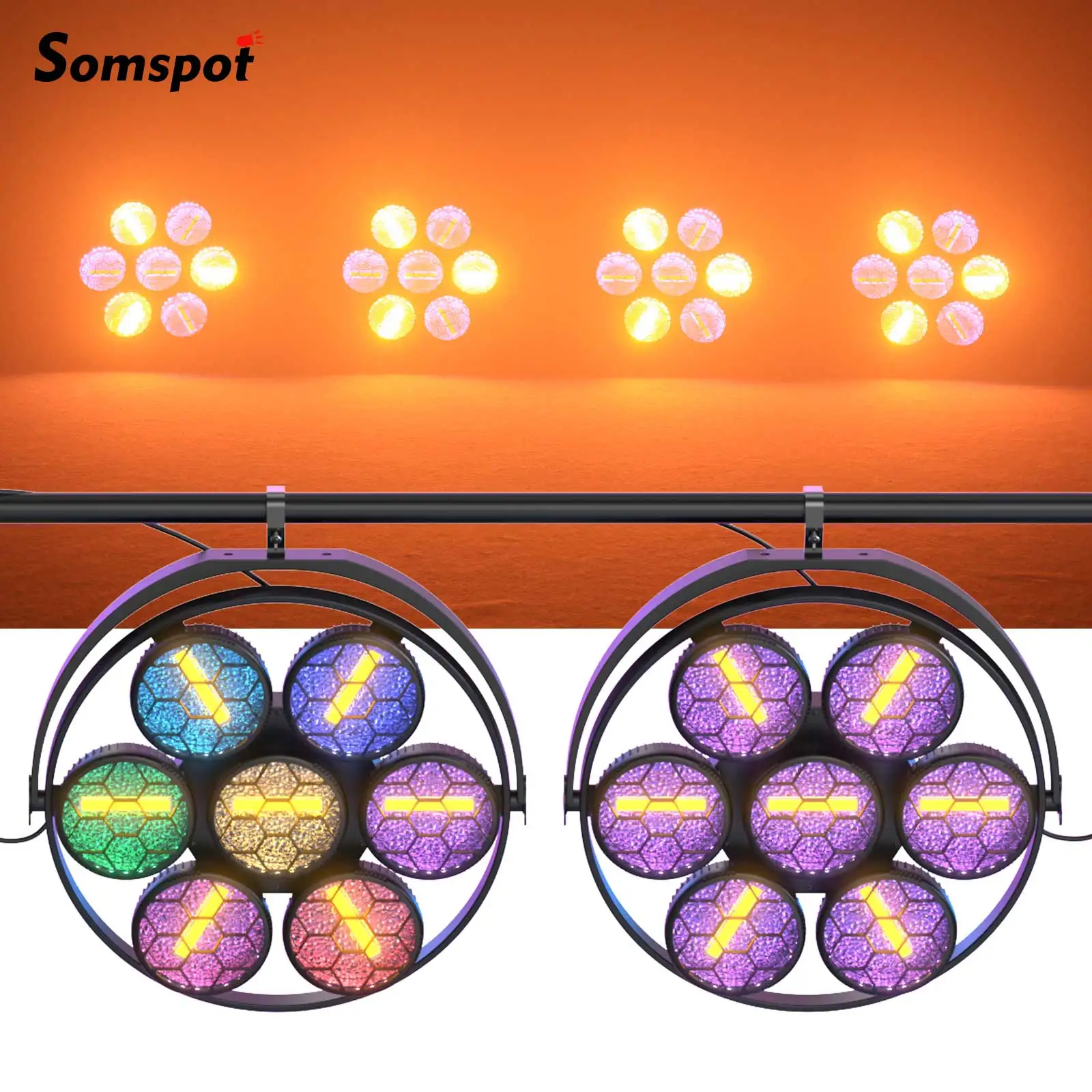 Somspot 2 Pezzi 7X50W Golden COB Vintage Stage Light 350W RGB LED Par Light, Luci Lineari Vintage, Luci Retrò a LED, Illuminazione per Effetti Scenici per Bar, Discoteche, DJ, Concerti, Matrimoni,