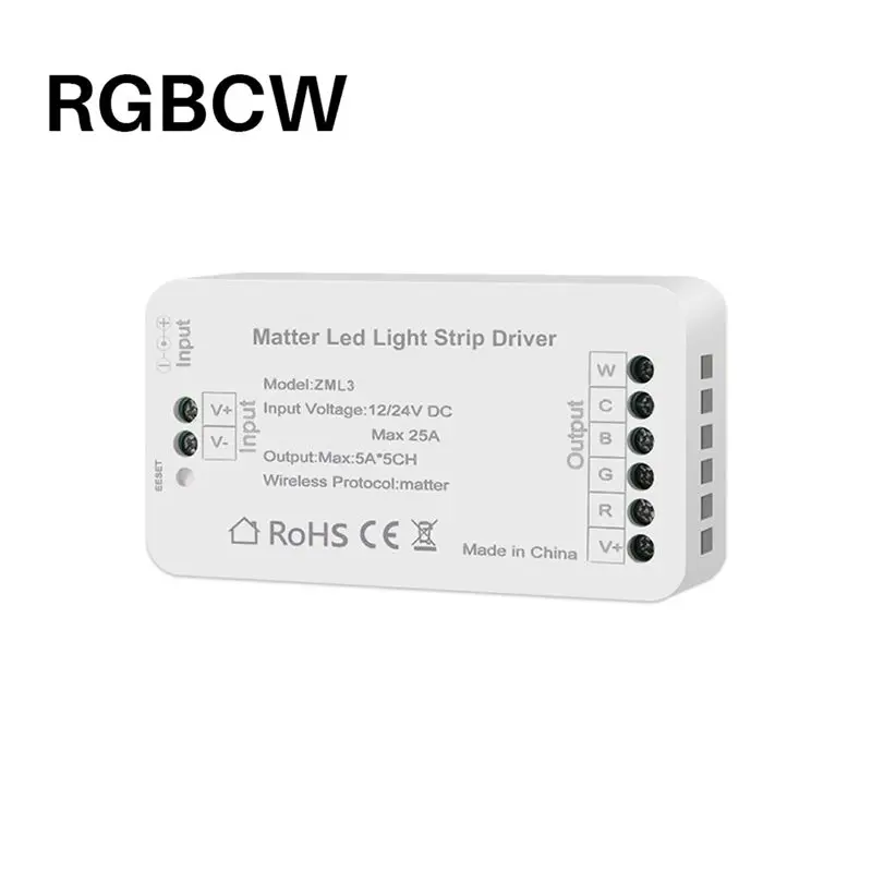 AA08-6X Matter Wifi LED Strip Light Controller RGBCW Controller LED Strip Bixb/Siri/For Google Home/For Alexa Control Support