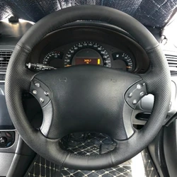 Hand Sewing Non-Slip Black Artificial Leather Customized Car Steering Wheel Braid Cover For Mercedes Benz W203 C-Class 2001-2007