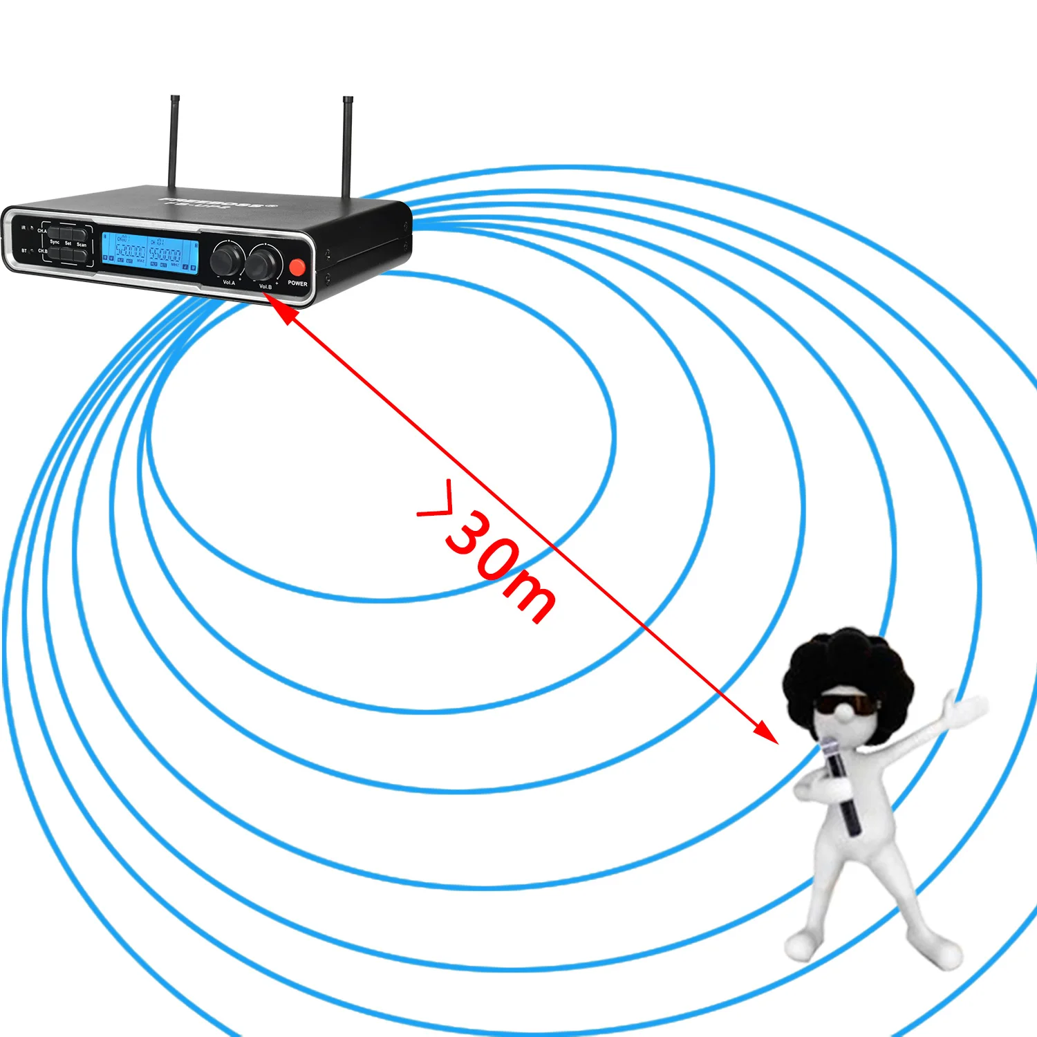 Freeboss Uhf Draadloze Microfoon 2*100 Kanalen Bluetooth Auto Scan Frequentie Functie 18650 Li-Batterij Dynamische Mic FB-UP2