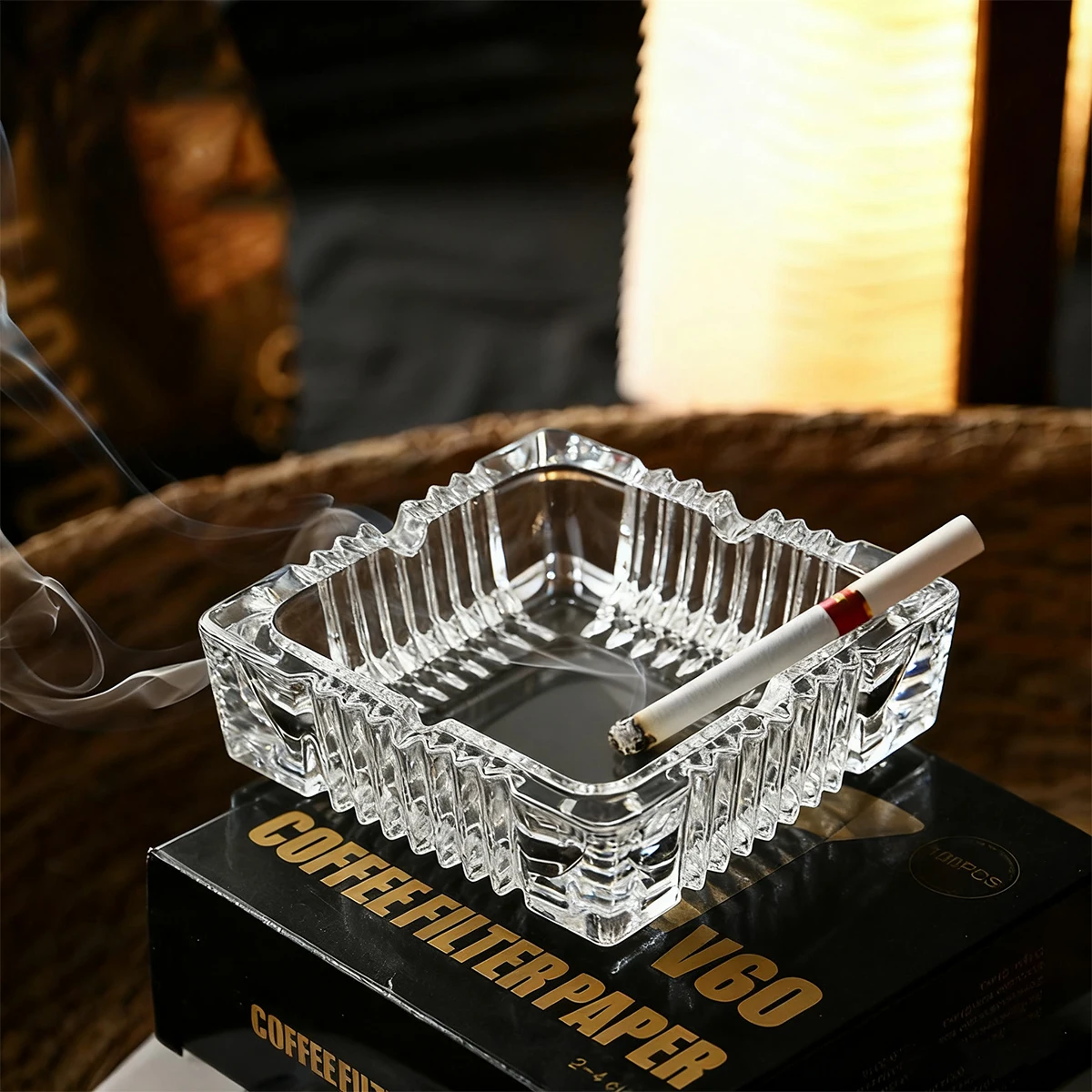 Crystal Ashtray  Creative Clear Glass Modern and Elegant Ashtray for Smoking Lovers Household Living Room and Office Supplies