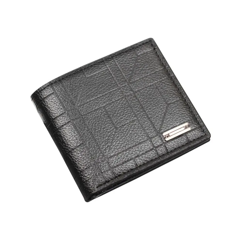 New PU Leather Men's Short Wallet Two-fold Large Capacity Retro Coin Purse Black Coffee Multiple Pockets Men Women