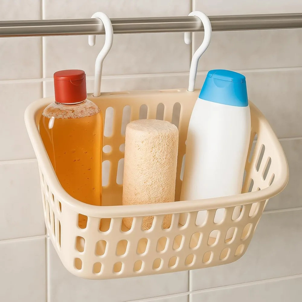hanging shower caddy organizer with hooks 8.6x4.7 inch – mini rectangle plastic baskets and storage bins with drain holes for dr