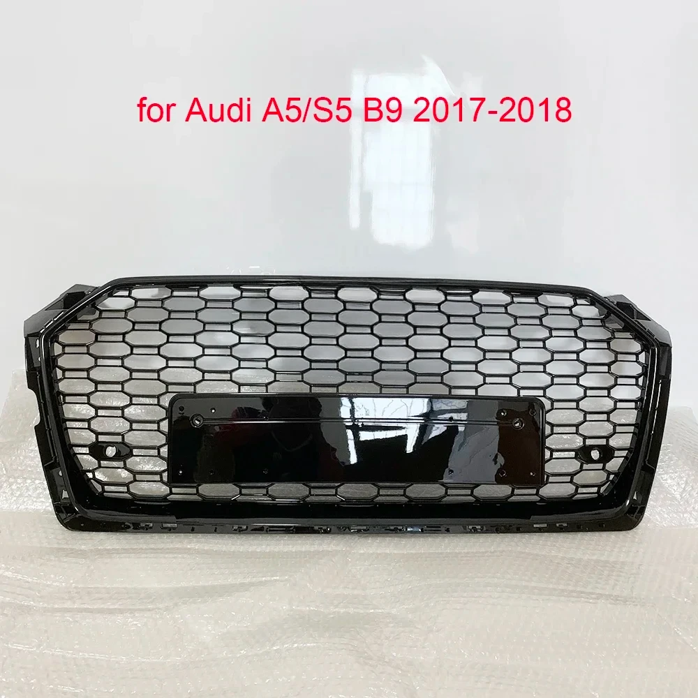 

For RS5 Style Front Sport Hex Mesh Honeycomb Hood Grill Black for Audi A5/S5 B9 2017 2018 2019 Car Accessories Without Emblem