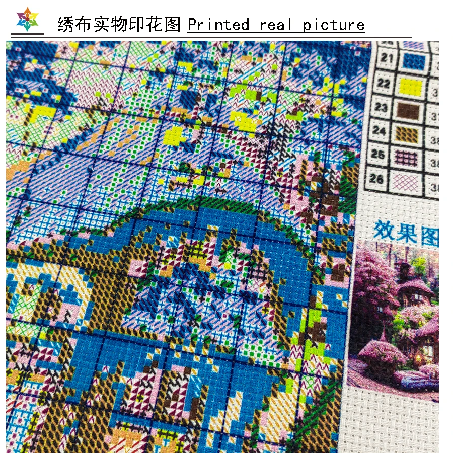 Garden Pink Cabin Landscape Cross Stitch 11CT 9CT DIY Embroidery Kit Living Room Decorative Painting Printed Needlework Pack Set