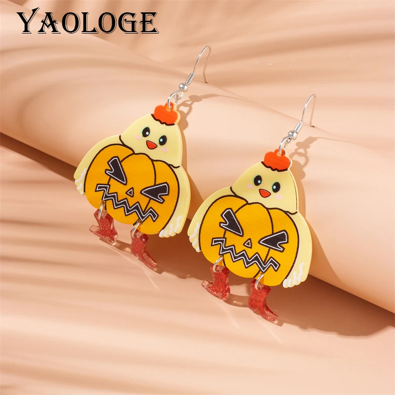 YAOLOGE Gothic Pumpkin Witch Shoes Acrylic Earrings Yellow Hen Pumpkin Pendant Earrings Halloween Fashion Women's Jewelry