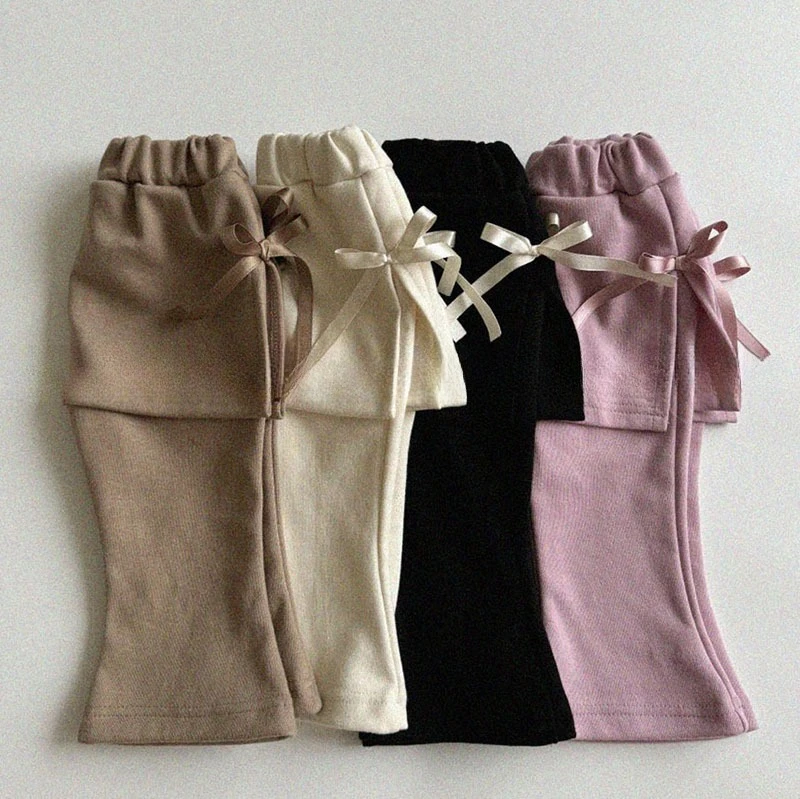 

2025 New Girls Fake Two-Piece Pants Winter/Autumn Korean Fashion Solid Color Stretchy Flared Pants with Side Ties