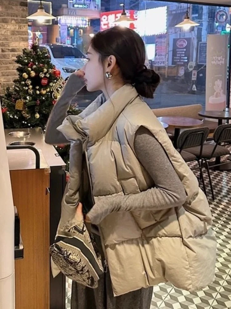 

Women's down Cotton Vest New Sle Outerwear Winter Thiened Loose Fit Stand Collar Jaet oulder Coat Pure Color Zipper