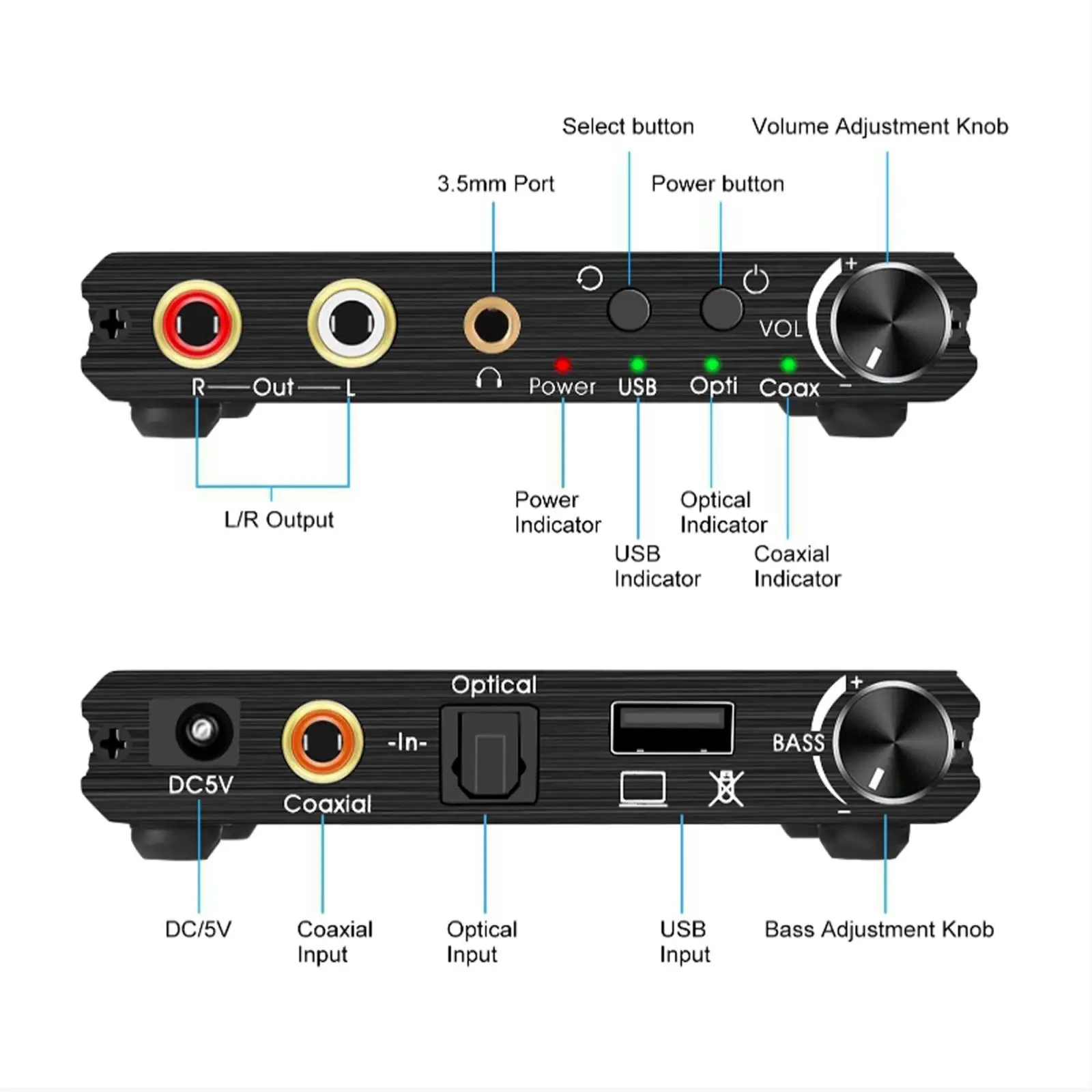 DAC Converter 192khz Audio Decoder Optical to 3.5mm RCA with Volume Control for Sound System