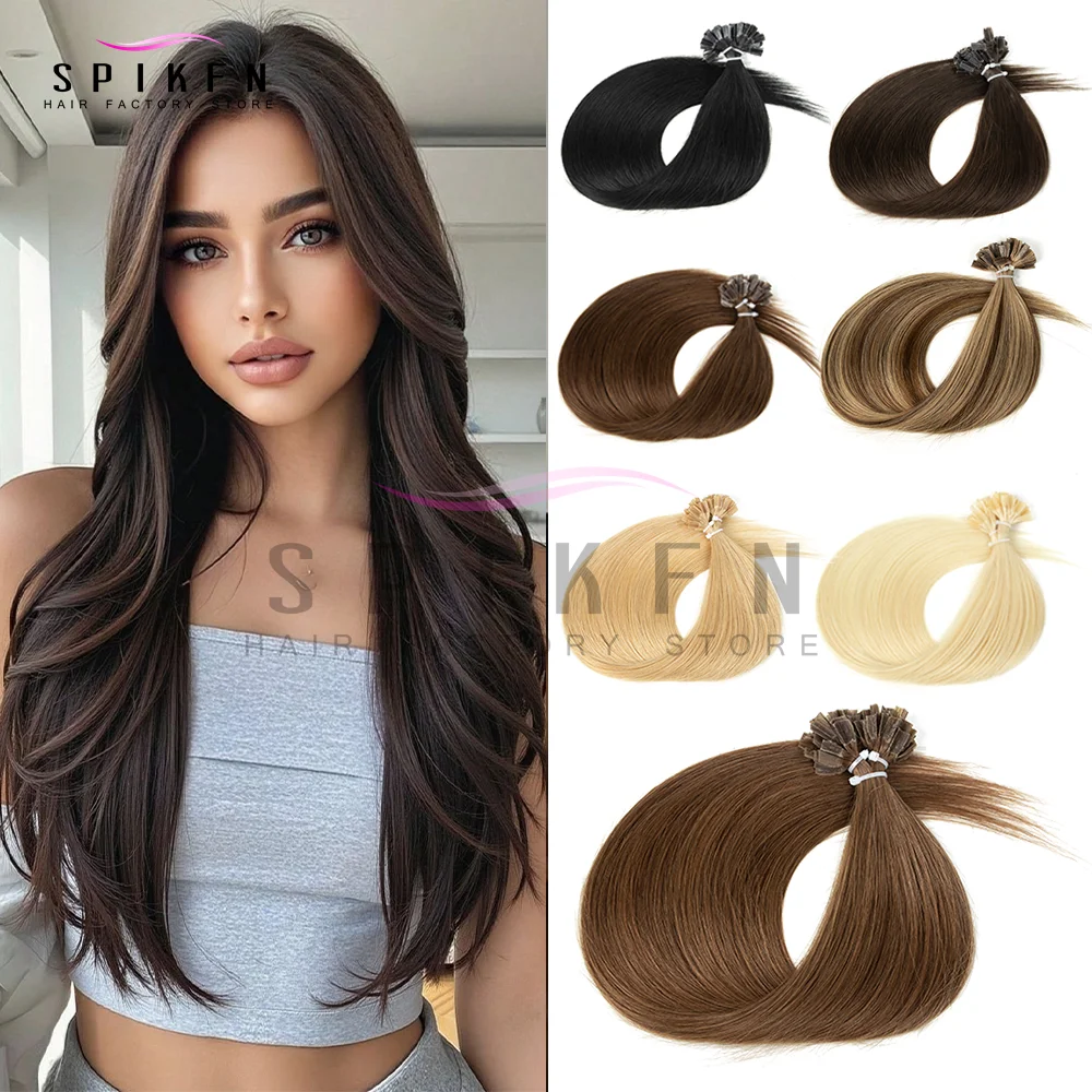 

SPIKFN K Tip Human Hair Extension 12-20 inches Keratin Tip Human Hair On Caspule 50pcs/pack 30g Hot Pre-bonded Hair for Women