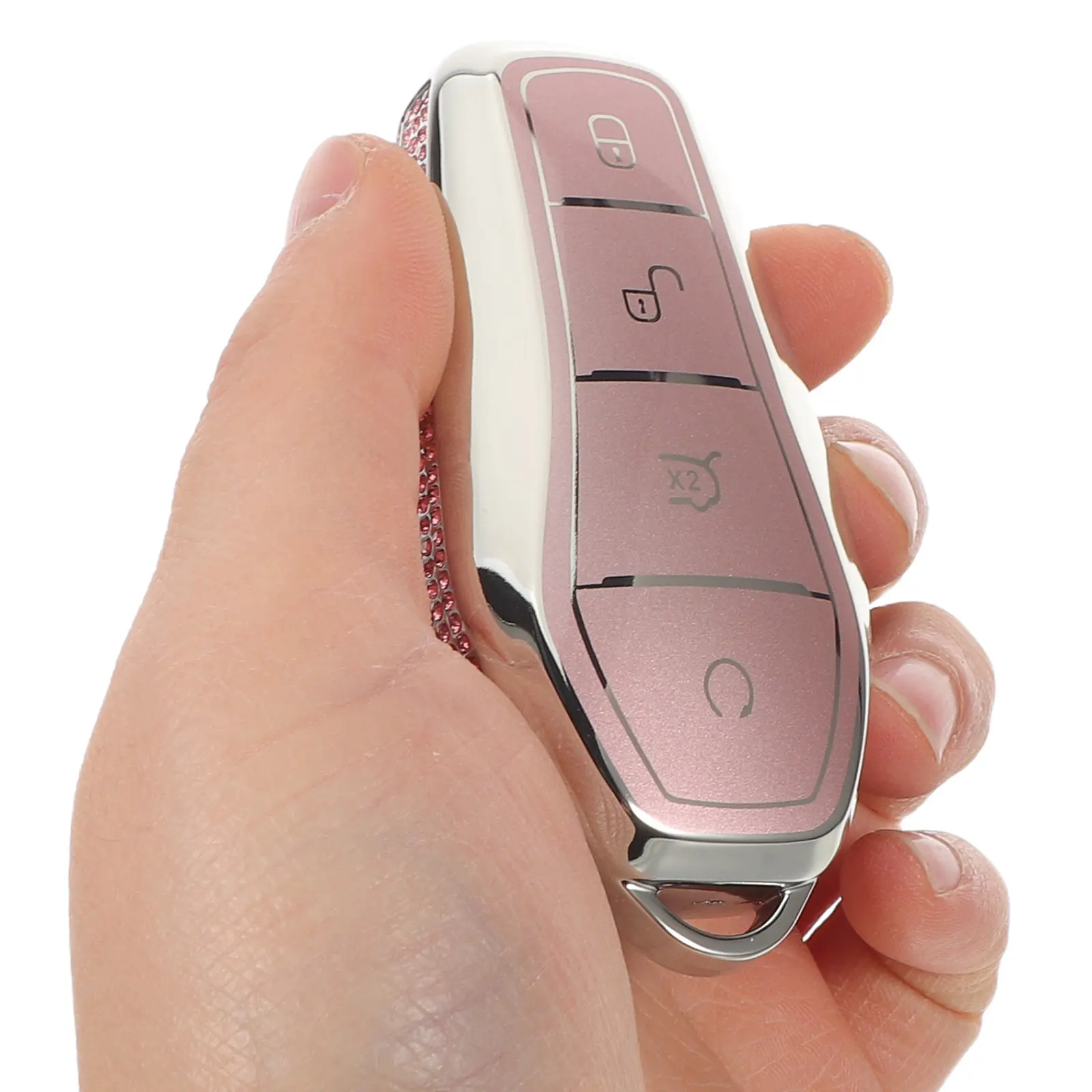 

Car Key Fob Cover Shell Pink with Rhinestone Bling Stable Wear Resistant Protective Case for Car Remote Key Replacement