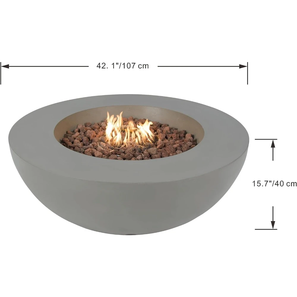 Fire Pit Table, Canvas Cover, Lava Rock Included, Natural Gas, Free Wind Guard, Elementi Lunar Bowl Cast Concrete Fire Pit Table