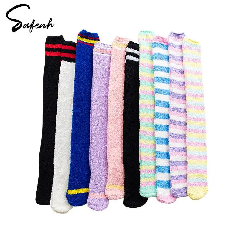 Women Winter Stockings Coral Fleece Knee Scoks Thicken Warm Socks Furry Leg Warmer Women Thigh High Socks Coral Fleece Stockings