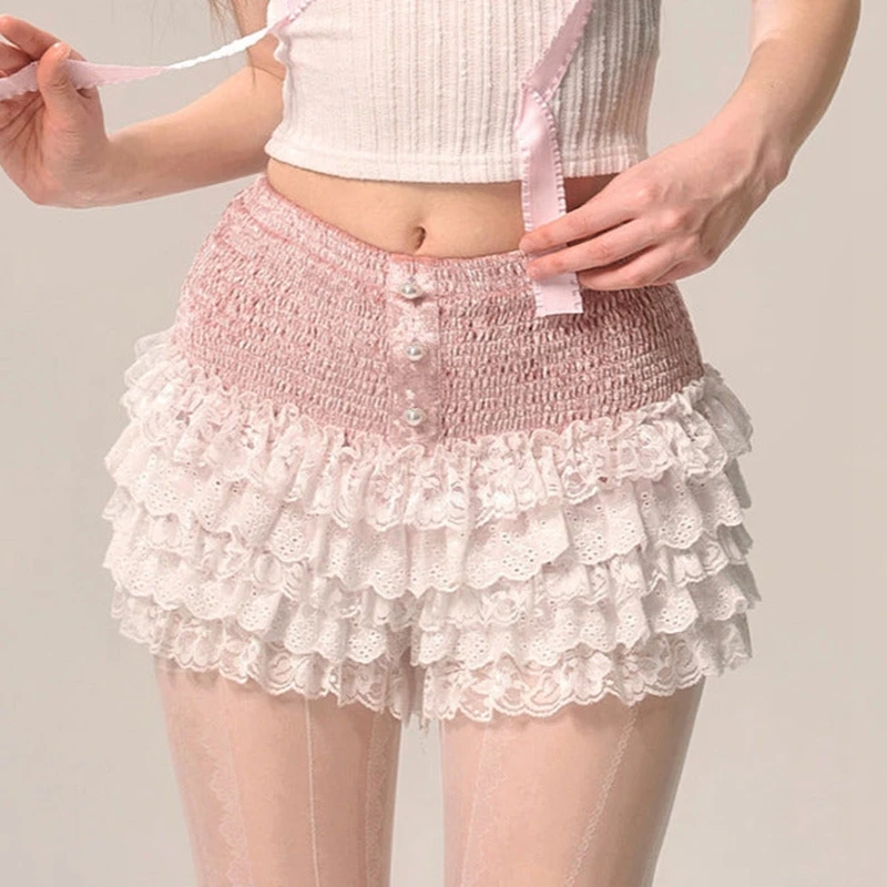 Lolita Multi-layers Frilly Bloomers Pettipants Cute Tiered Lace Cake Skirt Shorts Fairy Coquette High Waist Safety Short Pants