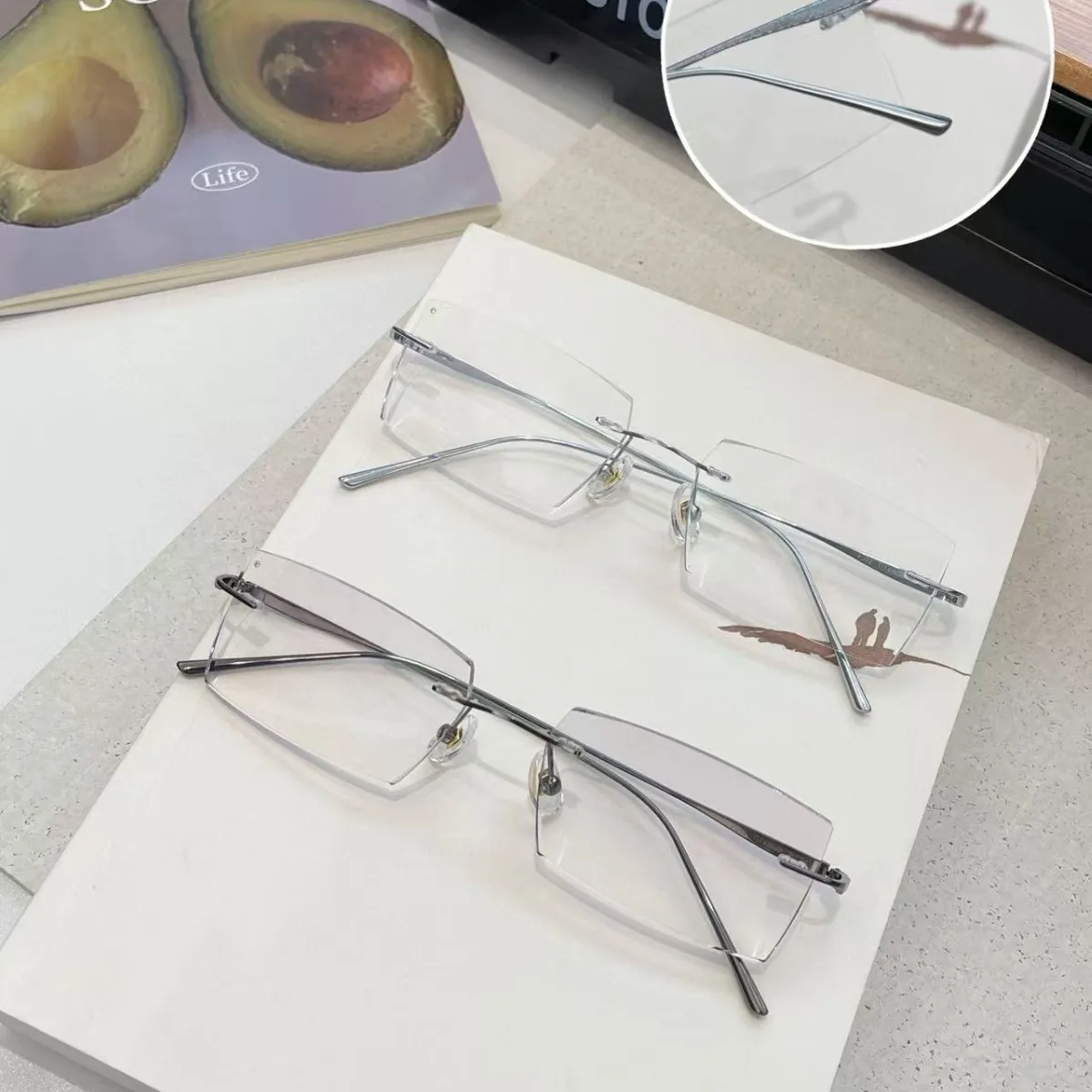 Reading Glasses Anti Blue Light Men Titanium Rimless Silver Blue / Grey Blue Ultra Light Comfortable Flexible Classic Eyeglasses