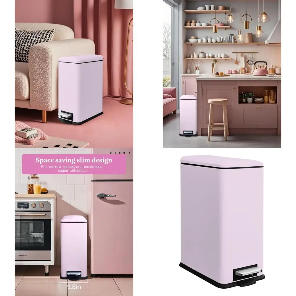 

8 Gallon Step-On Trash Can with Removable Bucket, Stainless Steel Wastebasket for Home, Pink