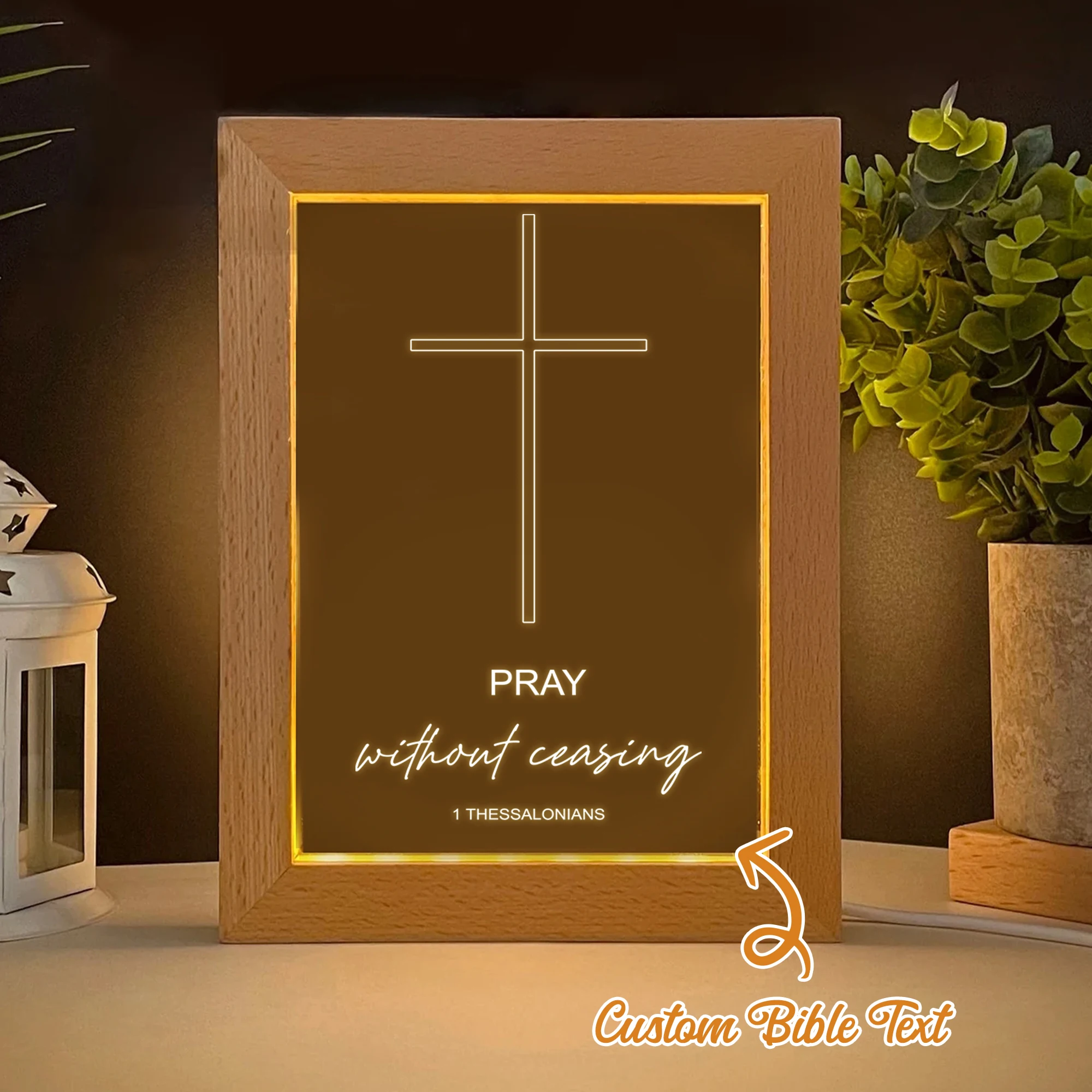 

Personalized Cross Scripture Text LED Night View Photo Frame Custom Gift Family Living Room Bedroom Dining Room Home Decoration