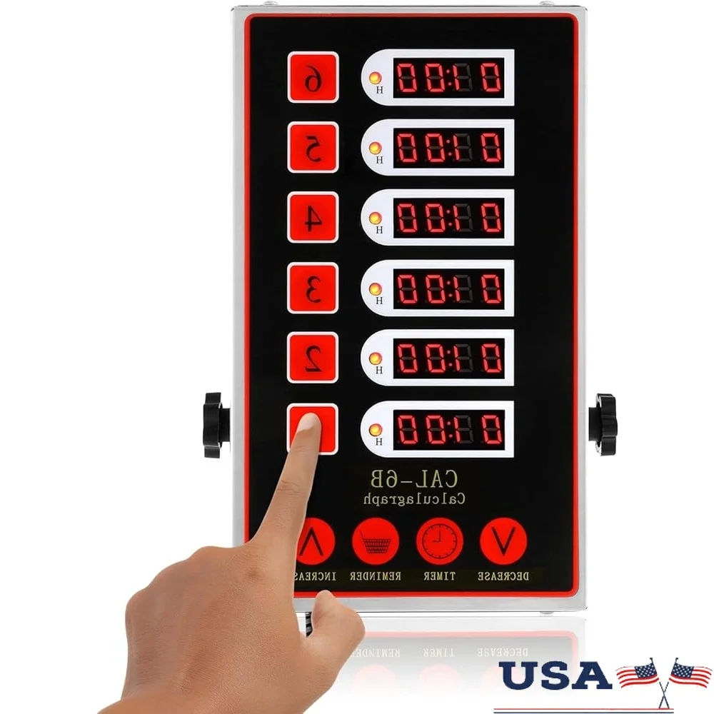 

6-канальный цифровой кухонный таймер, коммерческая громкая кольцевая сигнализация, регулируемая громкость, напоминание о приготовлении пищи из нержавеющей стали, компактный дизайн