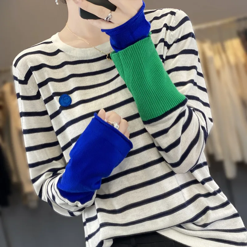 2023 New Fashion Striped cashmere sweater Spring Autumn Women Sweater Cashmere O-Neck Loose Pullover