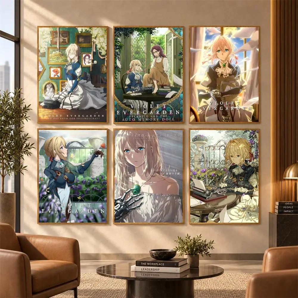Violet E-Evergarden Anime Poster Wall Stickers Self Adhesive Art Mural HD Print Decals for Bedroom Living Room Home Decor Gift