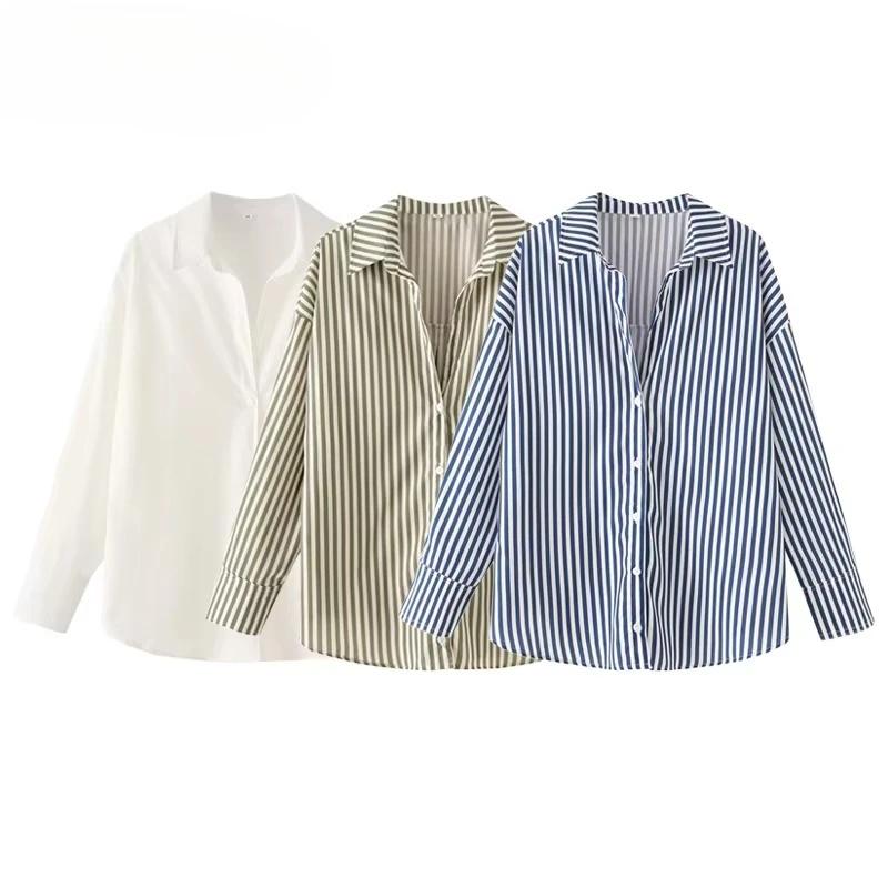 Autumn New Women Striped Casual Shirts Button Up Blouses Oversize Blouse Female Long Sleeve Tops