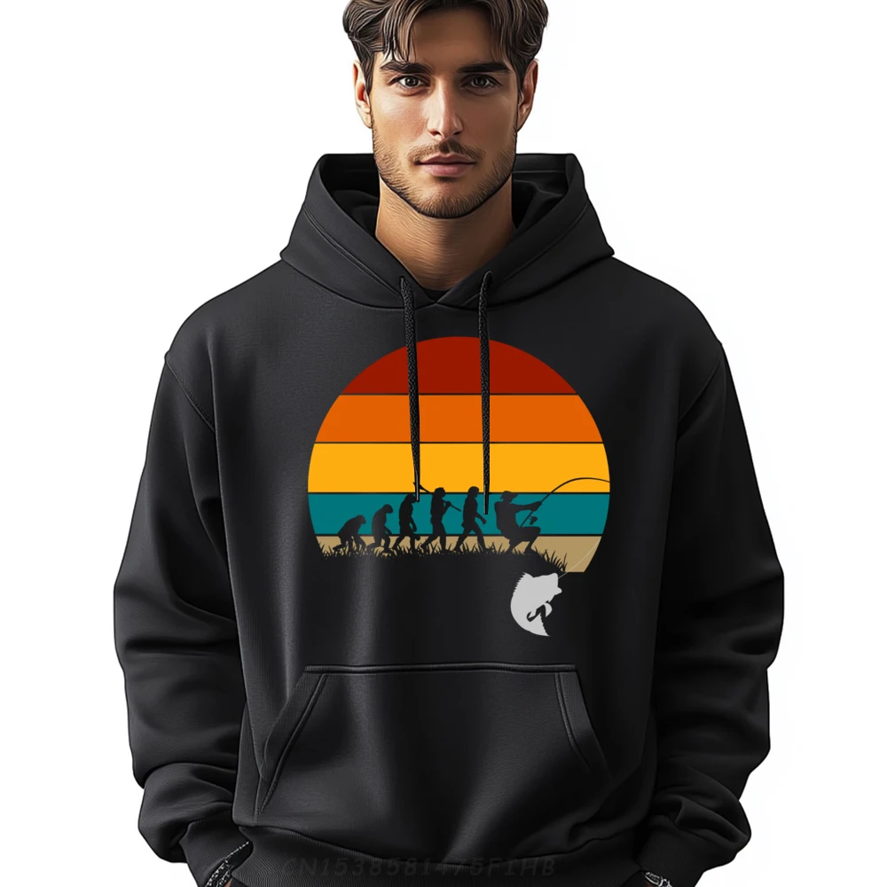 

Retro Funny Fishing Evolution White Hoodie Men Hoodie Man Cool Long Sleeve Pullover Hoodie For Men