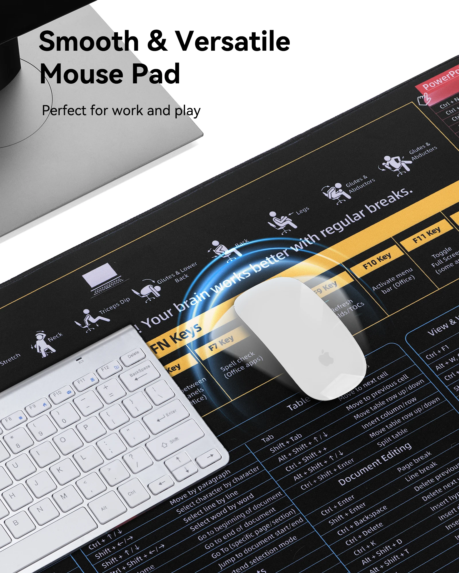 لوحة ماوس اختصارات المكتب، لوحة مكتب كبيرة ممتدة للوحة المفاتيح لألعاب Excel Word Power Point، حصيرة مكتبية بحافة مخيطة