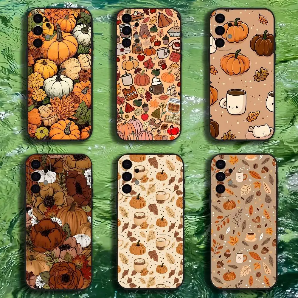 

Autumn leaves pumpkin Phone Case For Samsung S25,S24,S21,S22,S23,S30,Ultra,S20,Plus,Fe,Lite,Note,10,9,5G Black Cover