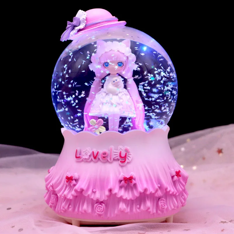 3D Ocean Mermaid Dolphin Girl Crystal Ball Music Box Colorful Light Snowflake Princess Dream Birthday Party Valentine's Gift