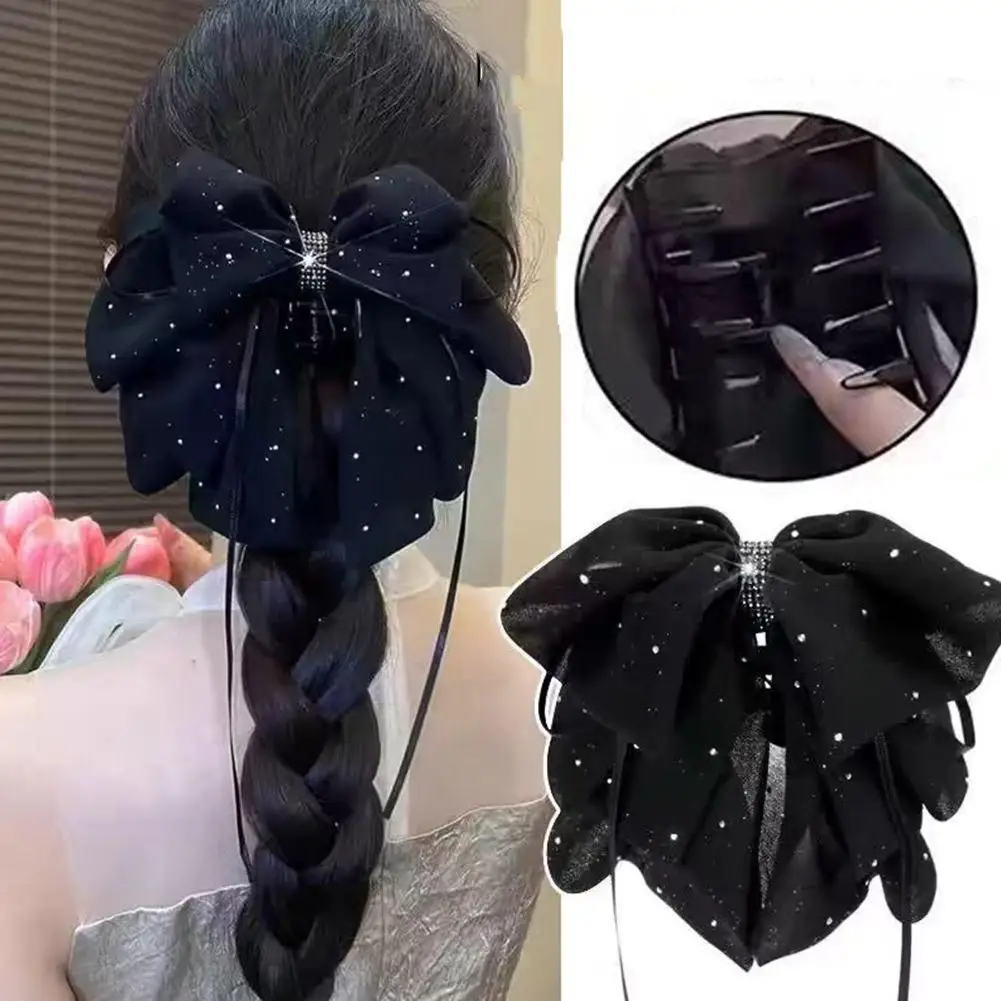 الشريط القوس مشبك شعر عمودي ذيل حصان مخلب كليب Bowknot مشبك شعر للنساء فتاة الكورية نمط مشبك فراشة عقدة الشعر I0I6