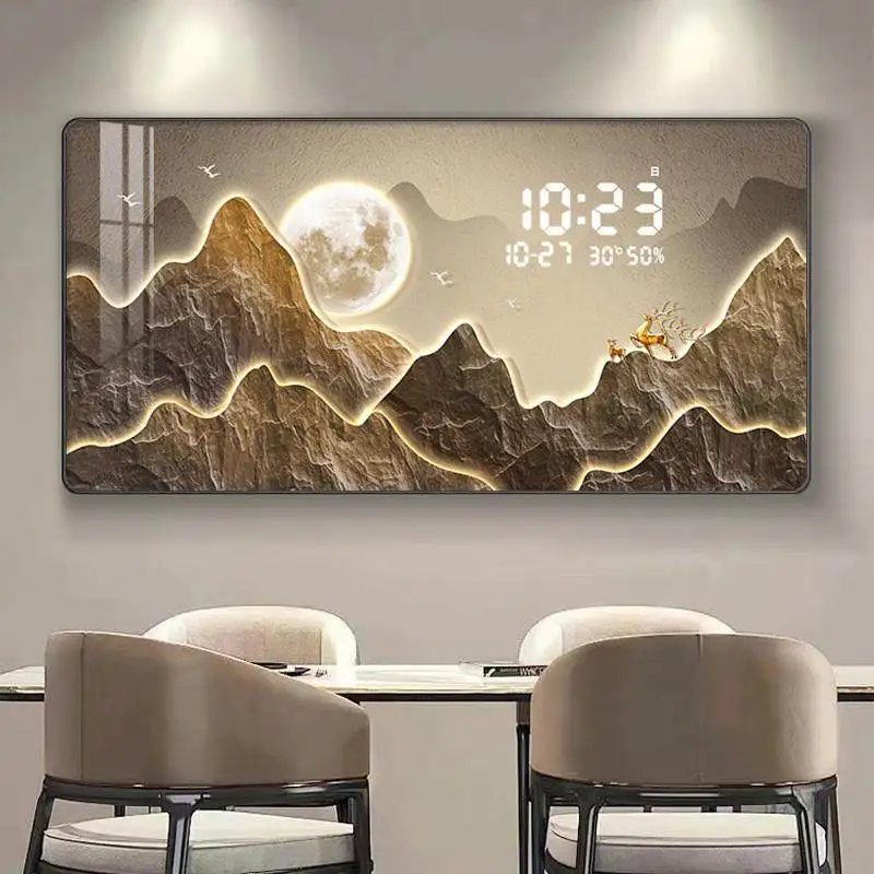 Modern Light Luxury Wall Clock living Room Decorative Painting Digital Silent Clock Hanging Painting Porch High-end Mural Lamp