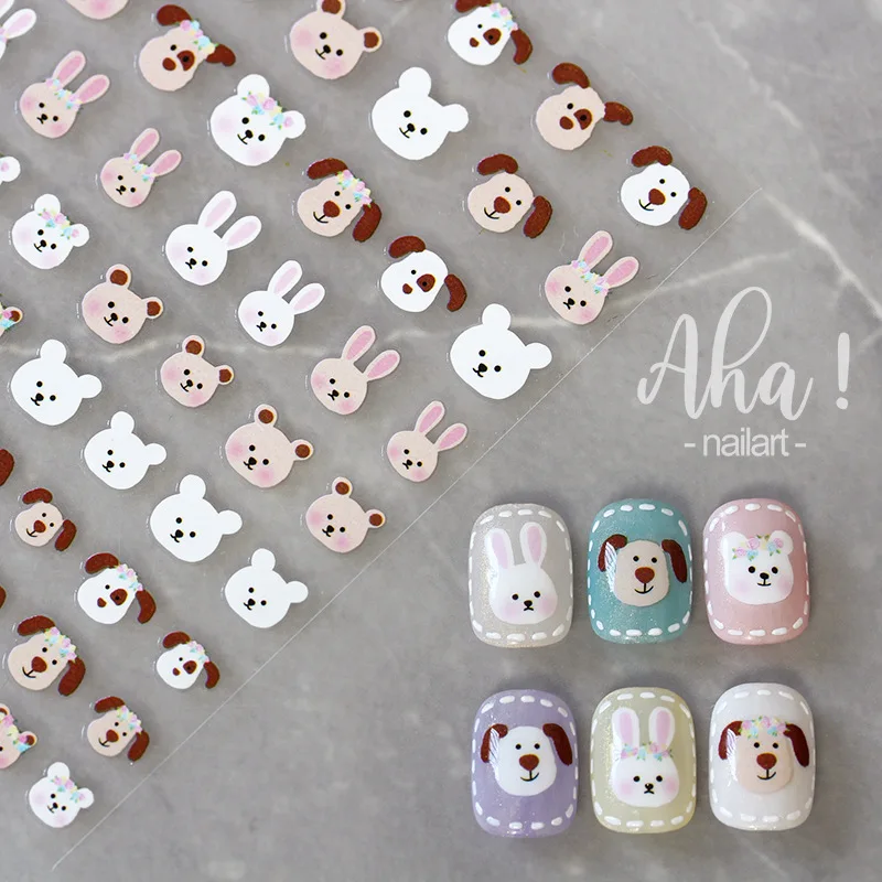 1pc Cute Little Bear Rabbit Nail Stickers Nail Art Decorations Flowers Bunny Decal Nail Sliders For Manicure Nail Sticker#Aha