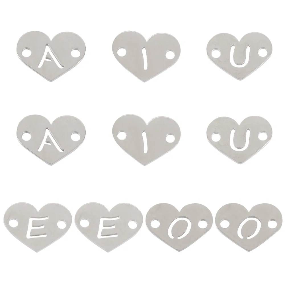 

10Pcs 5 Styles 304 Stainless Steel Links Heart with Letter Smooth Connector Charms Pendant DIY Making Necklace Bracelets