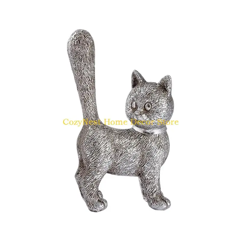 92MF Artistic Resin Cats Statuette Detailed Craft Ornament Great Gift For Pet Fan