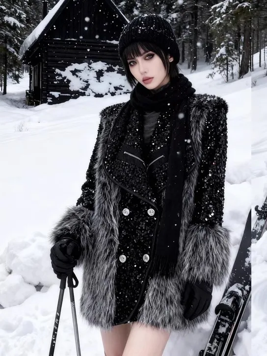 

Лоскутное пальто из искусственного меха, блестящая модная крутая высококачественная зимняя верхняя одежда Mareda, универсальное пальто средней длины Sli