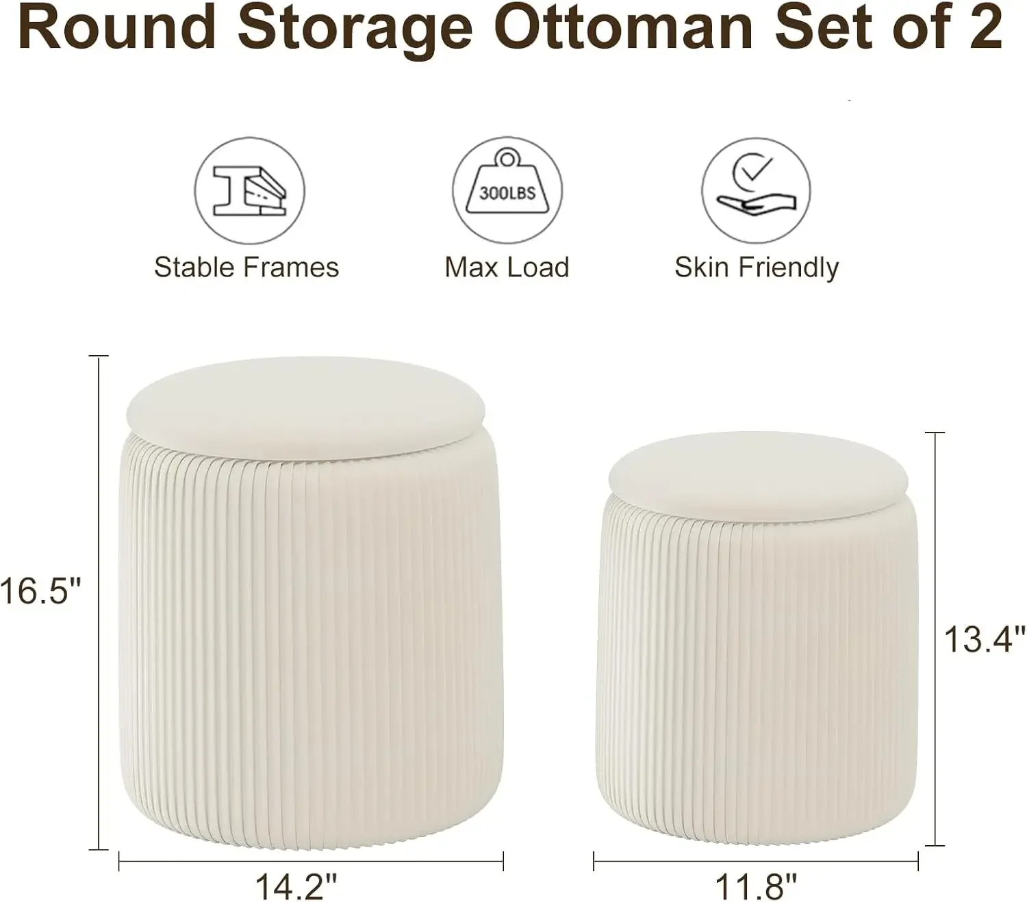 

Hot sale.Round Ottoman with Storage Set of 2, White Vanity Stool, Upholstered Velvet Storage Ottomans, Makeup Chair Seat