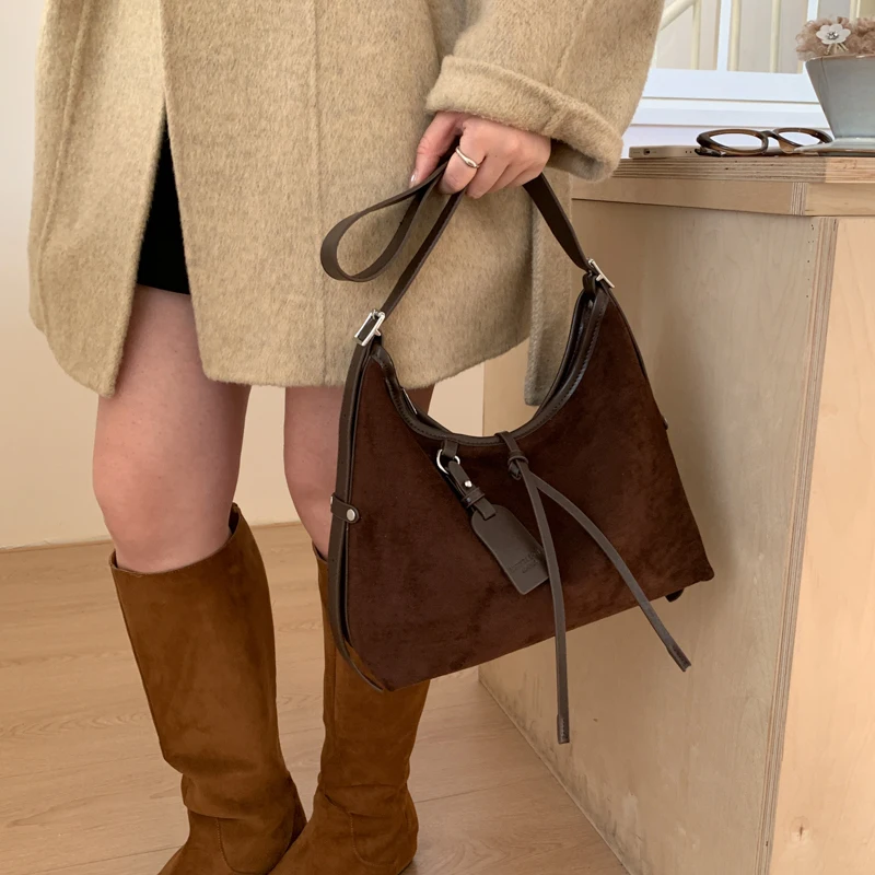 

Женские замшевые сумки на плечо, винтажная маленькая большая сумка, осень-зима, большая вместительная женская сумка, повседневная сумка через плечо на молнии